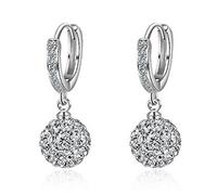 Boowhol Unisex Women's Clip on Drop Diamond crystal Glitter Earings Hoop 925 Sterling Silver Glitter