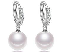 Boowhol Women's Diamond pearl on Drop Earings Hoop 925 Sterling Silver