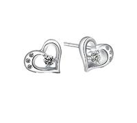 Boowhol Women's Fashion Earrings 925 Sterling Silver Inlay Sparkling Diamond Cubic Zirconia Heart Shaped Hypoallergenic Earrings