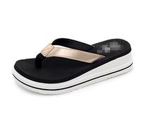 Boowhol Women's Slippers Summer Slope with Beach High-heeled Slippers (38, Golden)