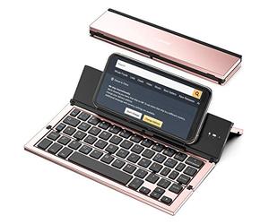 Booxihome Geyes Foldable Bluetooth Keyboard,Portable Folding Wireless USB Rechargeable Keyboard for iOS,Android,Windows,Smartphone(Rose Gold)