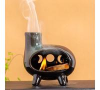 BOOXMIMI Handcrafted Ceramic Palo Santo Holder with Green Glaze - Modern Footed Incense Burner Plate - Perfect for Meditation - Palo Santo Stick, Sage, Ash Catcher, Cone Compatible