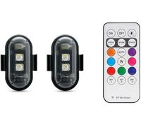 Booyah.UK 2PCS Wireless LED Strobe Lights with Remote, 8 Colours, USB, Waterproof, Anti-Collision Warning Lights for Car, Motorcycle, Drone, Aircraft, Bike