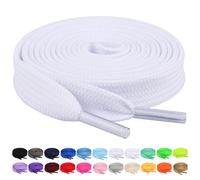 Booyckiy 2 Pairs 2/5" Flat Shoe Laces for Sneakers 26 Colors Shoelaces in 27"-72", Pure White(2 Pairs), 45inch (114cm)