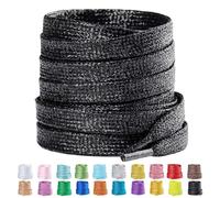 Booyckiy 2 Pairs Flat Glitter Metallic Sparkly Shoe Laces for Sneakers, 5/16" Wide Shiny Replacement Shoelaces, Black(2 Pairs), 63inch(160cm)