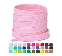 Booyckiy 2 Pairs Flat Shoe Laces for Sneakers 2/5" Poly Cotton Shoelaces for Womens, Pink, 71inchs(180cm)