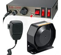 BooYu 12V 200W 9 Tones Police Warning Emergency Siren PA System [Slim Speaker][125-135dB][Handheld Microphone][Hands-Free][2 x 10A Switches] for Firefighter Ambulance Vehicles Truck Car SUV ATV UTV