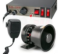 BooYu 12V 200W 9 Tones Warning Emergency Siren PA System [Black Steel Speaker][125-135dB][Handheld Microphone][Hands-Free][2 x 10A Switches] for Tow Trucks, Construction Vehicles SUV ATV UTV