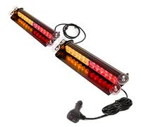 BooYu 2×14.8in LED Dash Emergency Strobe Light Bar 2 in 1 Front/Rear Interior Windshield Visor Deck Split Flashing Hazard Safety Warning Traffic Advisor Lights for Trucks, Vehicles, Car (Amber/Red)