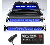BooYu 2 in 1 Traffic Advisor Light Bar w/ Digital Display Controller Windshield LED Emergency Strobe Visor Interior Safety Warning Hazard Flashing Lights for Firefighter Police Trucks Vehicles (Blue)