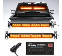 BooYu 2 in 1 Traffic Advisor Light Bar w/ Digital Display Controller Windshield LED Emergency Strobe Visor Interior Safety Warning Hazard Flashing Lights for Firefighter Police Trucks Vehicles (Amber)