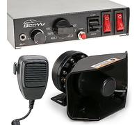 BooYu 9 Tone 12V 200W Warning Emergency Police Siren PA System [180° Loud Speaker][Handheld Microphone][Hands-Free][125-135dB][2 x 10A Switches] for Firefighter Ambulance Vehicles Truck SUV ATV UTV