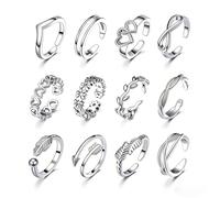 BOOZIQ 12PCS Toe Rings for Women Open Adjustable Toe Band Knuckle Ring Set Flower Arrow Knot Heart Toes Rings Trendy Stackable Summer Beach Toes Ring Surf Foot Jewelry for Women, Metal, No Gemstone