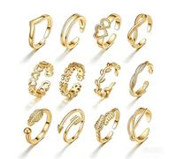BOOZIQ 12PCS Toe Rings for Women Open Adjustable Toe Band Knuckle Ring Set Flower Arrow Knot Heart Toes Rings Trendy Stackable Summer Beach Toes Ring Surf Foot Jewelry for Women, Metal, No Gemstone