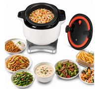 BOOZXCV Automatic Stir Fry Drum Pot,Commercial Food Processor, Automatic Cooking Machine,6l 360 Degree Drum Wok W/Clear Tempered Lid,2*Handles,Nonstick Inner Pot For Home Kitchen & Catering