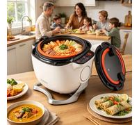 BOOZXCV Commercial Food Processor,Automatic Cooking Machine,Automatic Stir Fry Robot,6l 2000w Rotating Drum Wok With Visible Glass Lid,Dual Handles,Nonstick Pot For Rice,Soup,Stew & Meals
