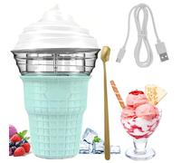 BOOZXCV Mini Ice Cream Maker, 450ML Automatic Electric Ice Cream Machine with Spoon and Ingredient Chute, Portable USB Charge Port, DIY Multi Purpose Homemade Gelato (Teal)