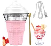 BOOZXCV Mini Ice Cream Maker, 450ML Automatic Electric Ice Cream Machine with Spoon and Ingredient Chute, Portable USB Charge Port, DIY Multi Purpose Homemade Gelato (Pinks)