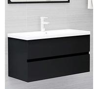 Bopdu Sink Cabinet Under Sink Drawer Cabinet Wall Hung Bathroom Vanity Unit Basin Storage Cupboard Modern Bathroom Furniture Black 90x38.5x45 cm Chipboard