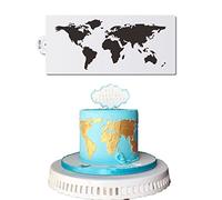 bopely Cake Decorating Stencils, World Map Design Cake Template Powdered Sugar Sieve Stencils Wedding Cake Decorative Edge Border Drawing Mold