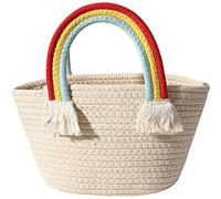 bopely Cute Rainbow Cloud Handbag Handmade Woven Bags Holiday Beach Bag Straw Weave Bag for Kids Girls Fashion Accessories