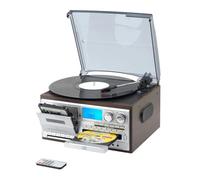 Bopfimer AM/FM Radio CD/Cassette Compatible Retro Vinyl Record Player Turntable 3-Speed Phonograph Multi Functions UK Plug