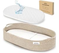 BOPHILI Baby Changing Basket w/Foldable Baby Changing Pad and Waterpoof Cover, Premium Handmade Cotton Rope Reinforced Moses Baskets Changing Table Topper, Built-in Security Strap (Warm Brown)