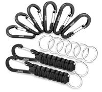 BOPHIS Paracord Keychain Carabiner Clips 2 pcs Umbrella Cord Keychain,15.5cm;6 pcs Mountaineering Buckle,6cm;6 pcs ring,3cm,Paracord Carabiner Clip Black,Paracord Keyrings with Snap Hook,Rope Keyring