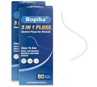 Bopika Dental Floss for Braces, 3 in 1 Ultimate Floss, Floss Threaders for Bridges and Implants, 80 Pre-Cut Strands (Pack of 2)