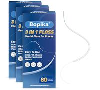 Bopika Dental Floss for Braces, 3 in 1 Ultimate Floss, Floss Threaders for Bridges and Implants, 80 Pre-Cut Strands (Pack of 3)