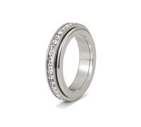 Bopiu Anxiety Rings Titanium Steel Spinner Fidget Band Rings for Women, Cubic Zirconia Relieving Anxiety Wedding Promise Lucky Statement Rings Comfort Fit Size 5 to 11, 9 UK, Metal, No Gemstone