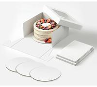 BOPLYBAY 10x10x5 Inch White Cake Boxes with Window, 3 Sets 2-Piece Bakery Boxes with 3mm Thick Cake Boards, Premium Sturdy Dessert Containers for 8-9" Cakes, Pastries and Treat Display