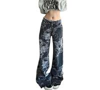Bopoft Flare Jeans Y2K Fashion Hight Waist Y2k Pants with Butterfly Printed 2000s Clothing for Women Vintage Y2k, Black17, M