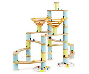 boppi Jumbo Marble Run Eco-Friendly Wooden Bamboo Montessori STEM Toy for Kids 3+, Creative Marble Maze, 138 Pieces with 24 Coloured Marbles Educational Gift for Kids