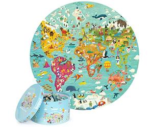 boppi Round 150 Piece Jigsaw for Kids Aged 5-8 | Educational World Map Puzzle with Continents & Countries | Eco-Friendly Recycled Cardboard