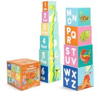 boppi Stacking Blocks Dinosaur Toddler Toys with Letters and Numbers, Montessori/Educational Toy Cubes for Toddlers, Preschool Learning Baby Toy