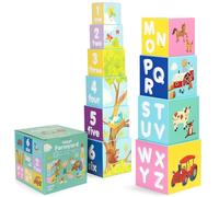 boppi Stacking Blocks for Toddlers - Farm Animals - 10 Cardboard Nesting Cubes with Letters & Numbers - Montessori Early Learning Toy for Children 1-3 Years| Eco-Friendly