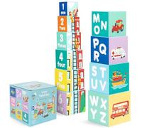boppi Stacking Blocks for Toddlers - Vehicles - 10 Cardboard Nesting Cubes with Letters & Numbers - Montessori Early Learning Toy for Children 1-3 Years| Eco-Friendly