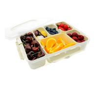 BOPPIE Divided Serving Tray with Lid and Handle - Portable Snackle Box Charcuterie Container - Clear Versatile Organizer for Party Snacks, Fruits, Nuts, Veggies - BPA-Free Food Storage (Ivory)