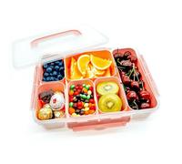 BOPPIE Divided Serving Tray with Lid and Handle - Portable Snackle Box Charcuterie Container - Clear Versatile Organizer for Party Snacks, Fruits, Nuts, Veggies - BPA-Free Food Storage (Pink)