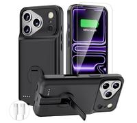 BOPPS Battery Case for iPhone 17 Pro with Stand【2026 New】 Real Powerful 8500mAh Portable Charger Case 360°Protection Rechargeable Extended Charging case for iPhone 17 Pro,Black