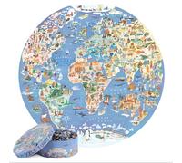 bopster 1000-Piece Round World Map Jigsaw Puzzle | Illustrated Globe