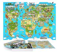 bopster 8-Bit World Map Jigsaw Puzzle - 180 Piece Level 1 Easy Kids/Family Puzzle | Retro Pixel Art Design | Eco-Friendly Cardboard