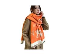 BOQUN Winter Scarf For Women Uk Autumn And Winter Carriage H Double-Sided Warm Thickened Imitation Cashmere Scarf Women'S Office Air Conditioning Shawl-Orange