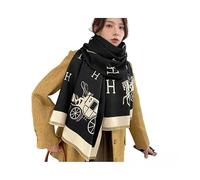 BOQUN Winter Scarf For Women Uk Autumn And Winter Carriage H Double-Sided Warm Thickened Imitation Cashmere Scarf Women'S Office Air Conditioning Shawl-Black