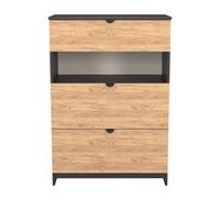 Bora 3 Drawer Deep Chest with shelf in Gold Craft Oak & Graphite - Ready Assembled - Lewis's Home | TJ Hughes