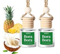Bora Bora Car Air Freshener 2 Pack - Tropical Aroma Diffuser, Long Lasting Coconut Citrus Hanging Oil Diffuser with Wood Cover, Non-Toxic Rearview Mirror Accessory