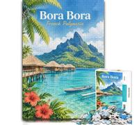Bora Bora French Polynesia Travel Poster Jigsaw Puzzle, 1000 Piece | As a Christmas gift idea: Adult jigsaw puzzle with 1000 pieces turns winter downtime into puzzle time.