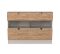 Bora Large Chest of Drawers Oak & Off-White 2 Shelves 4 Drawers 110cm