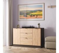Bora Large Sideboard Oak & Dark Grey 2 Doors 2 Shelves 3 Drawers 126cm